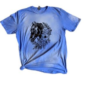 Bleach Dyed Floral Horse Short Sleeve T-Shirt